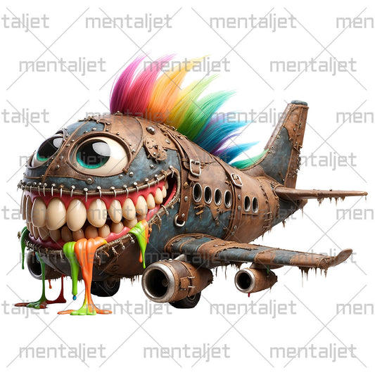 Funny airplane gift, Mad plane punk, Airport and cool wings, Crazy flight speed, Cartoon transport in PNG
