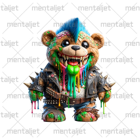 Crazy little bear, Cute animal, Funny stuffed toy illustration, Wild smiling punk, Little bear in PNG