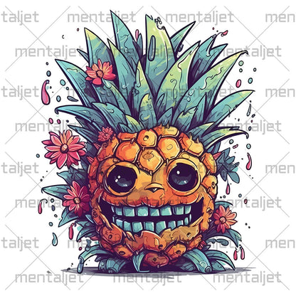 Cartoon horror, Pineapple monster smile, Fantasy funny monster, Fruits fantastic illustration, Mutant portrait - White glossy mug