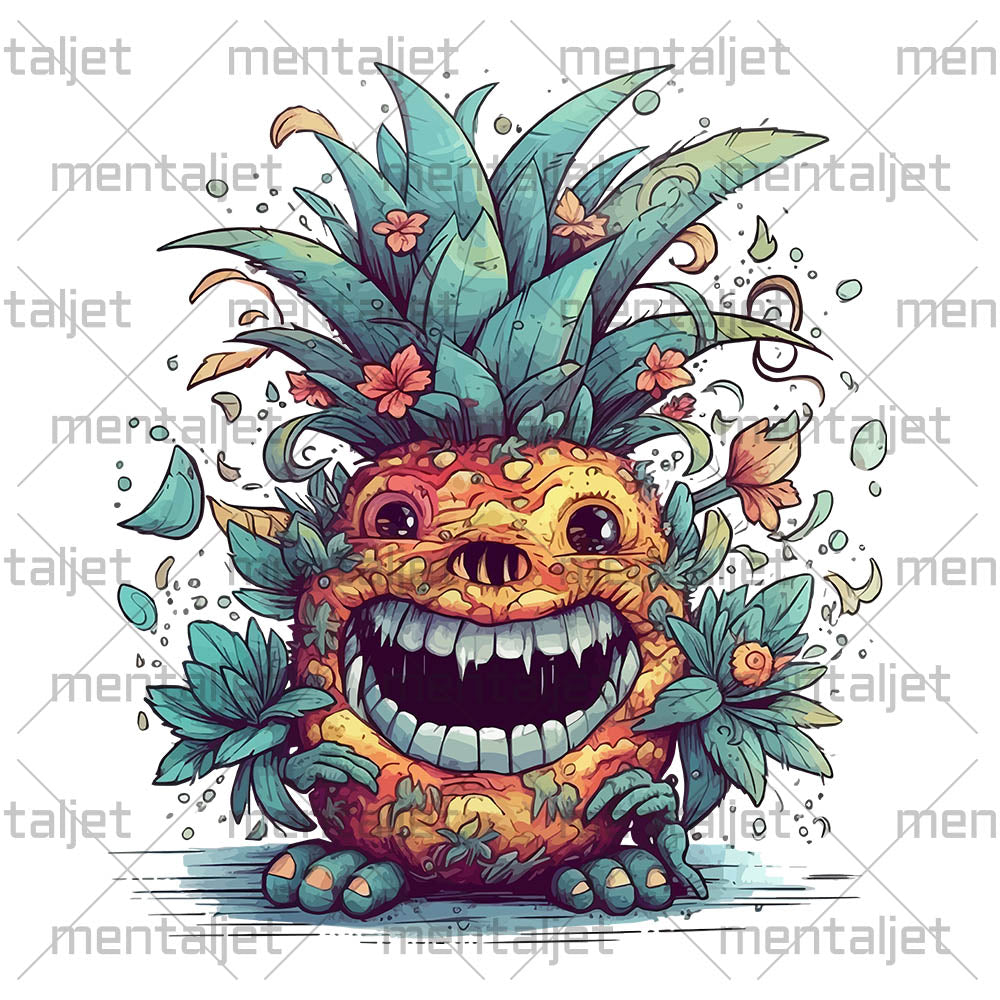 Pineapple monster smile, Fantasy funny monster, Fruits fantastic illustration, Cartoon horror, Mutant portrait - Unisex t-shirt