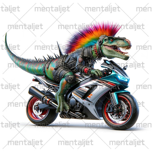 Dinosaur on sport bike, Punk T-Rex and motorcycle, Road beast, Cool reptile motorcyclist, Moto racing and speed, Biker animals PNG