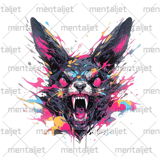Crazy Pop Art illustration, Bright splashes of paint, Apocalypse fox zombie, Red evil eyes, Roar black fox PNG