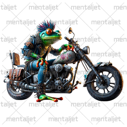 Frog punk on motorcycle, Toad and motorbike, Road beast, Cool reptile motorcyclist, Moto racing and speed, Biker animals PNG