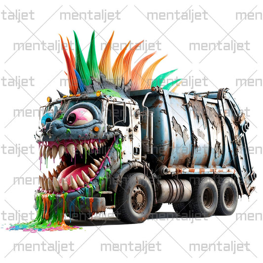 Crazy garbage truck punk, Urban beast, Funny truck, Smiling monster car, Cool city transport, Cute vehicle PNG