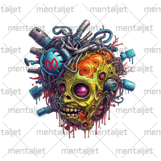 Electric zombie, Virus heart PNG, Graffiti style illustrations, Neon colors, Cyberpunk realism, Detailed sci-fi illustration
