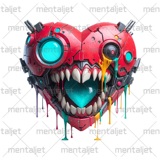 Cyberpunk heart smile, Hi-tech celebration of love, Valentine's Day, Electronic heart and holiday gift PNG