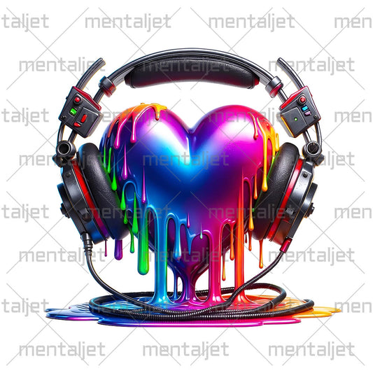 Heart in headphones, Valentine's Day, Celebration of love, Holiday music gift PNG