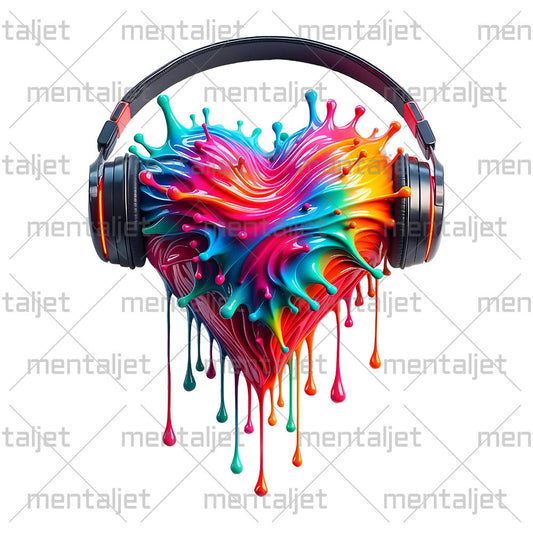 Splash paint heart, Heart in headphones, Valentine's Day, Celebration of love, Holiday music gift PNG
