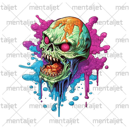 Green skull ice cream cartoon, Purple candy zombie eyes, Head bones, Pop art illustration, Crazy dripping ice cream - Unisex Hoodie