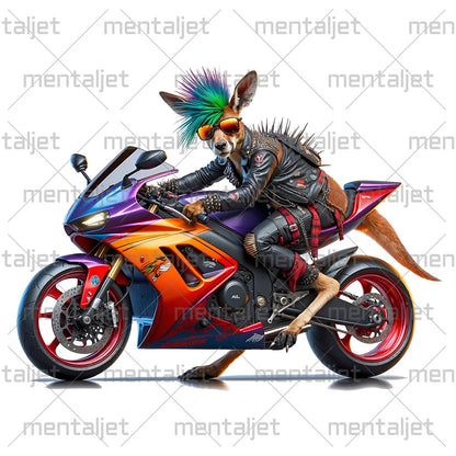 Kangaroo punk on sport bike, Road beast and motorcycle, Cool animal motorcyclist, Moto racing and speed, Biker animals PNG