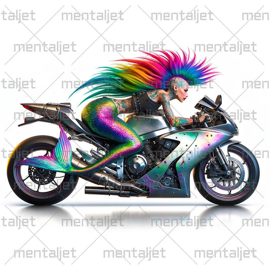 Mermaid on sport bike, Motorcycle legend, Road fantasy, Girl fish motorcyclist, Moto racing and speed, Fairy biker PNG