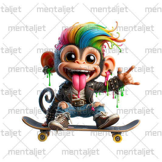 Cool monkey, Monkey punk on skateboard, Urban jungle sport, Funny smiling monkey, Little animals in PNG
