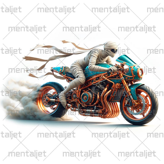 Mummy motorcyclist, Road fantasy, Mummy on sport bike, Motorcycle legend, Moto racing and speed, Horror biker PNG