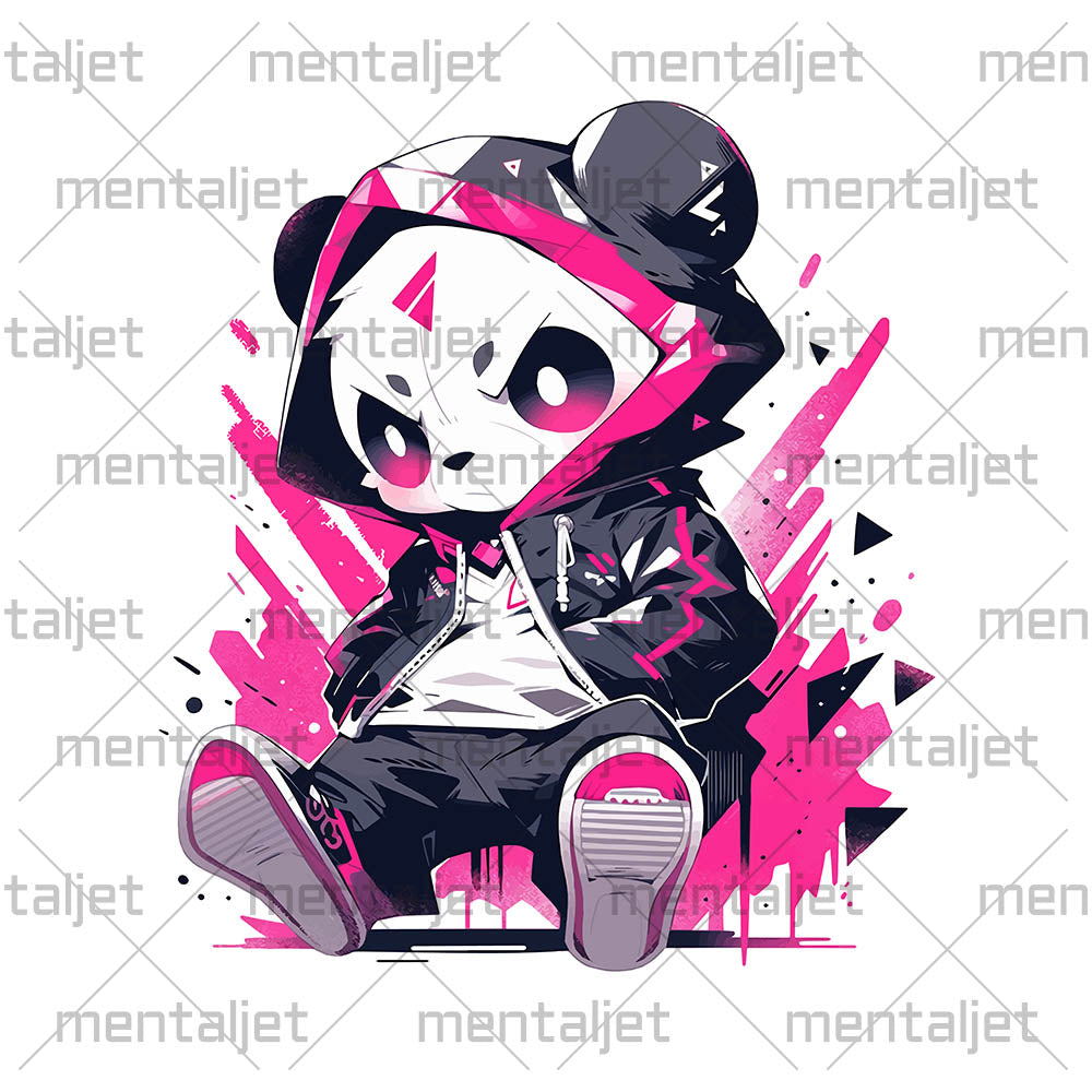 Bamboo bear in urban jungle, Most cool panda in district, Hip hop and rap, Black white bear graffiti - Unisex t-shirt