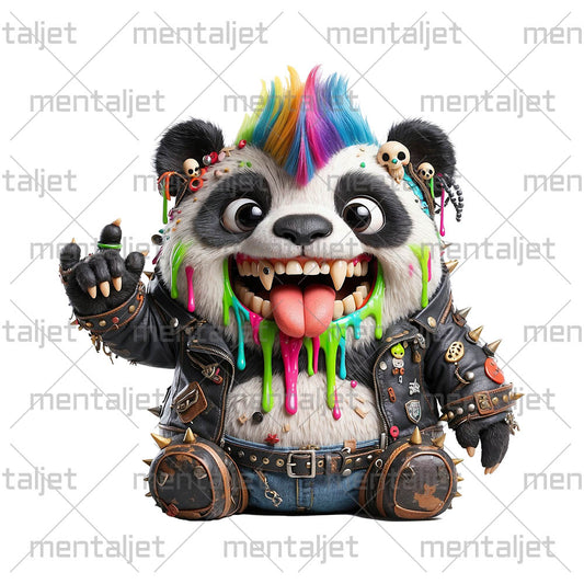Cool smiling panda, Bamboo bear punk, Black and white bear, Cute animal wearing leather jacket PNG