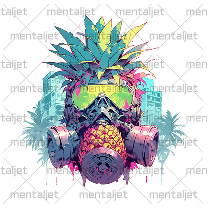 Gas mask on pineapple, Fantasy fruit illustration, Pineapple monster Pop Art, Fantastic mutant portrait - Unisex Hoodie