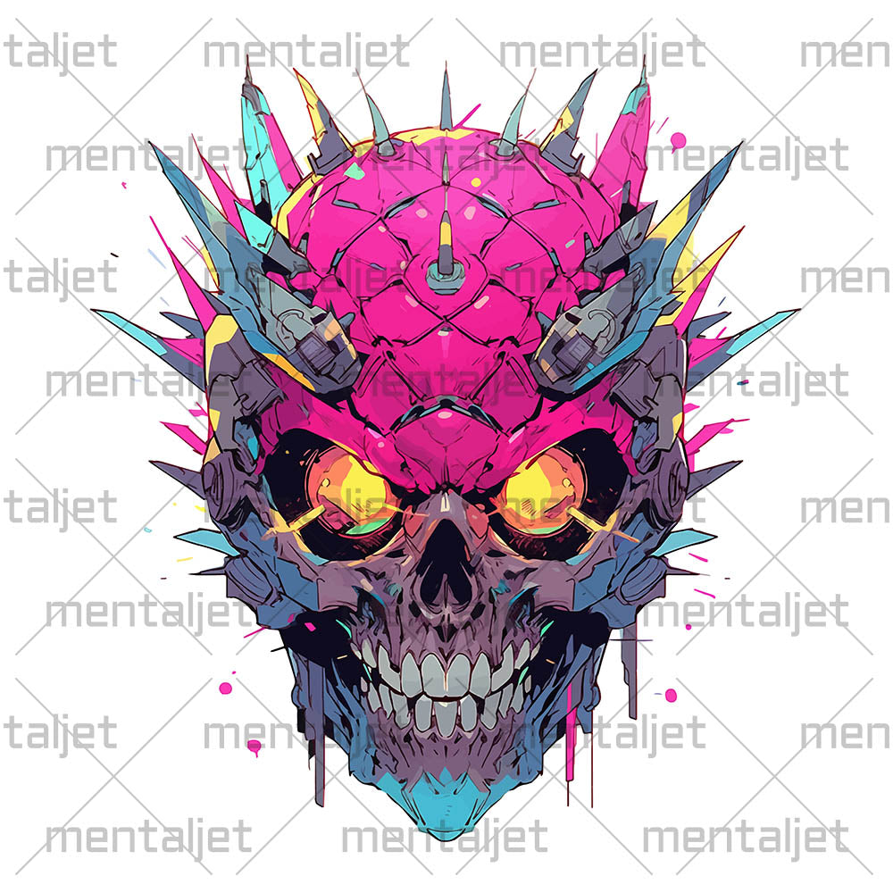 Cyberpunk pineapple skull, Fantastic yellow eyes, Fantasy fruit illustration, Pineapple monster Pop Art - White glossy mug