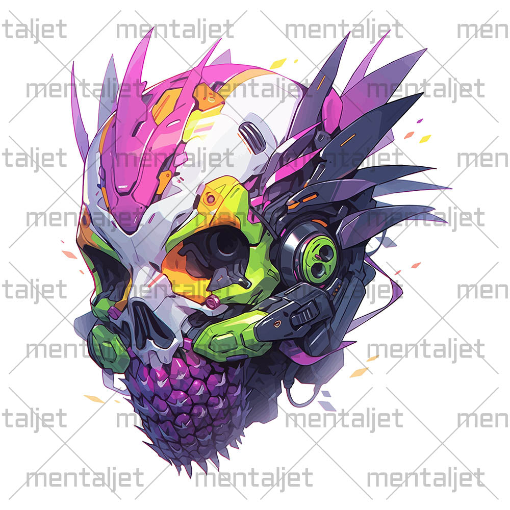 Cyber pineapple skull, Fantastic cyborg head, Pineapple monster Pop Art, Fantasy fruit illustration - Unisex Hoodie