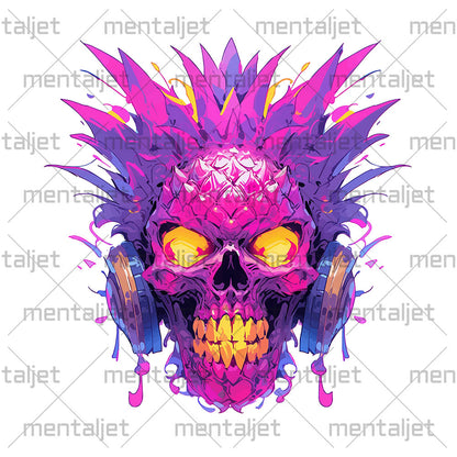 Fantastic mutant portrait, Yellow eyes and gold teeth, Fantasy fruit head, Pineapple skull in headphones, Pineapple monster Pop Art - Unisex Hoodie