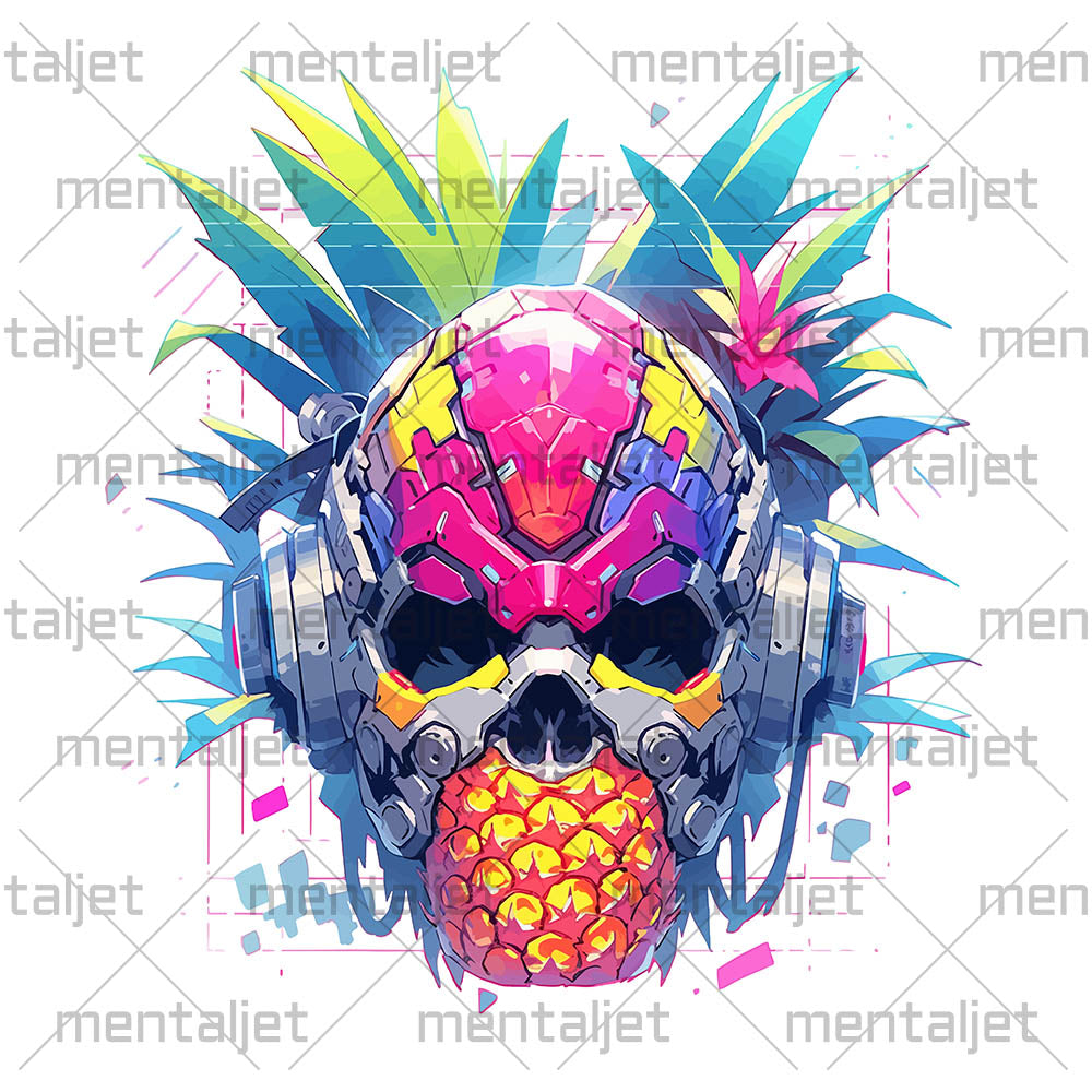Cyber skull, Fantastic cyborg pineapple head, Pineapple monster Pop Art, Fantasy fruit illustration - Unisex Hoodie