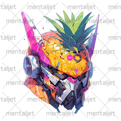 Cyber pineapple, Fantastic fruit robot head, Pop Art fantasy mutant - White glossy mug