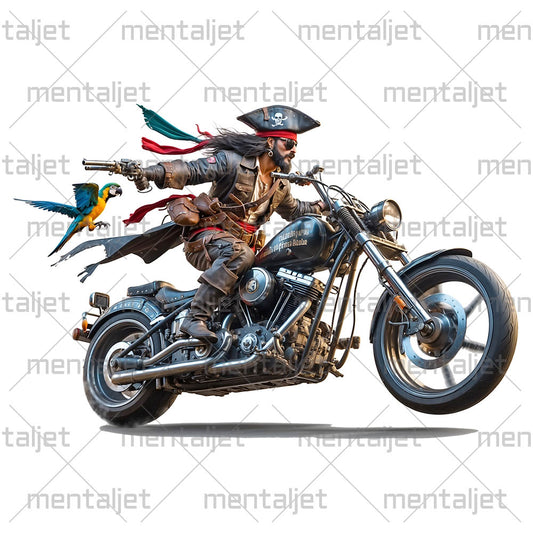Pirate on motorcycle, Corsair and chopper, Road wild warrior, Fortune soldier, Moto racing and speed, Filibuster biker in PNG