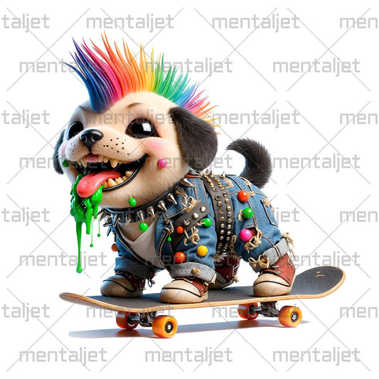 Puppy punk on skateboard, Funny smiling dog, Sweet pets, Crazy doggy, Cute little animals in PNG