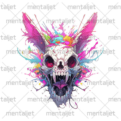 Apocalypse hare, Hellish toothy skull, Bright splashes of paint, Rabbit zombie, Red evil bunny ears, Crazy Pop Art illustration - Unisex Hoodie