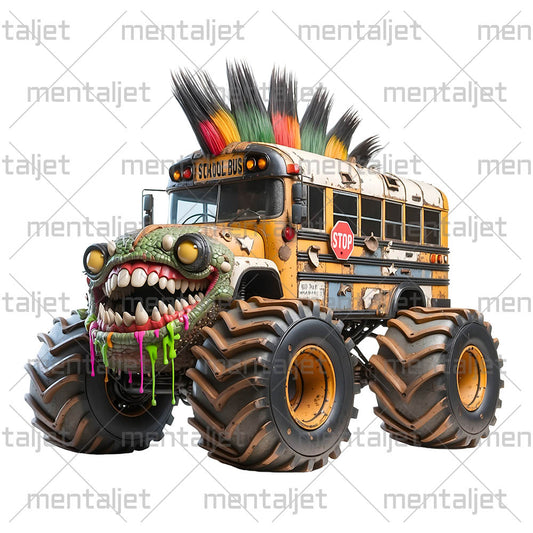 Crazy school bus, Offroad beast, Funny bus, Smiling monster bus, Cool transport, Big wheels PNG