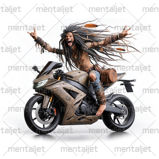 Shaman on sport bike, Motorcycle wizard legend, Road fantasy, Witch motorcyclist, Moto racing and speed, Sorcerer biker PNG