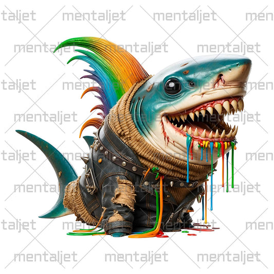Shark punk, Funny smiling shark, Gift for children, Cute cartoon fish, Cool sea animals in PNG