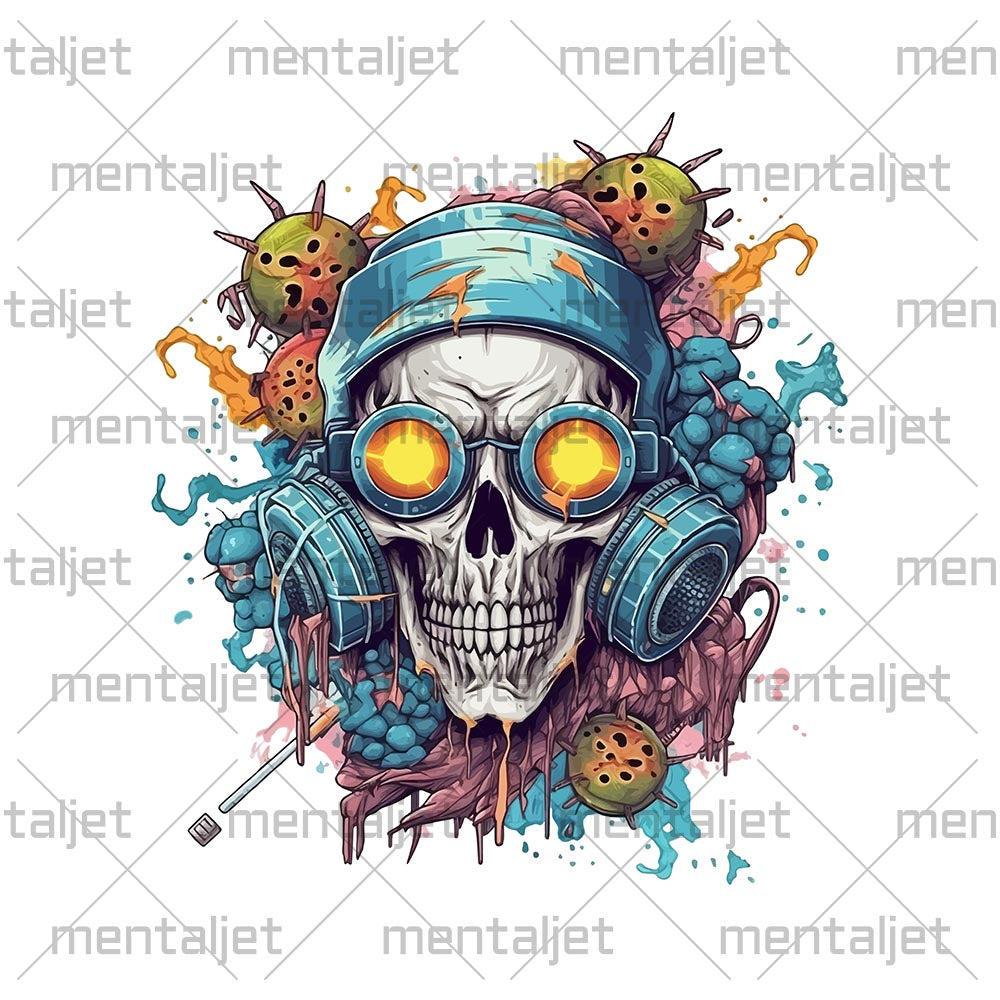 Apocalyptic visions, Skull in glasses, Zombie virus mind, Fantasy electronic, Cyberpunk futurism, Graffiti style illustration - White glossy mug