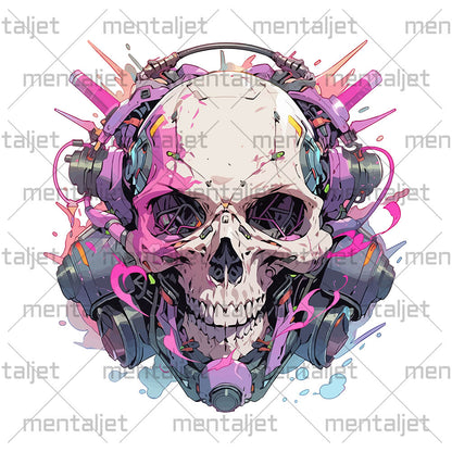 Cyberpunk illustration, Skull in gas mask, Fantastic head bones, Horror fantasy mind, Cyber hellish technology - White glossy mug