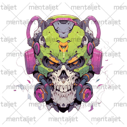 Cyberpunk illustration, Orange eyes and cyber skull, Fantastic cyborg head bones, Fantasy mind - Unisex Hoodie