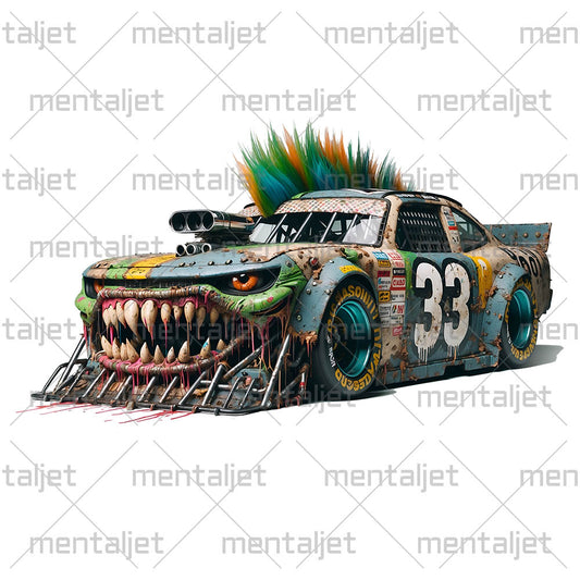 Mad supercar punk, Sportcar monster, Motorsport art, Racing car and crazy speed, Cartoon extreme vehicle in PNG