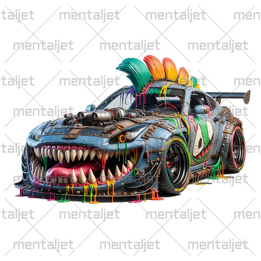 Sportcar monster, Mad supercar punk, Motorsport art, Racing car and crazy speed, Cartoon extreme vehicle in PNG