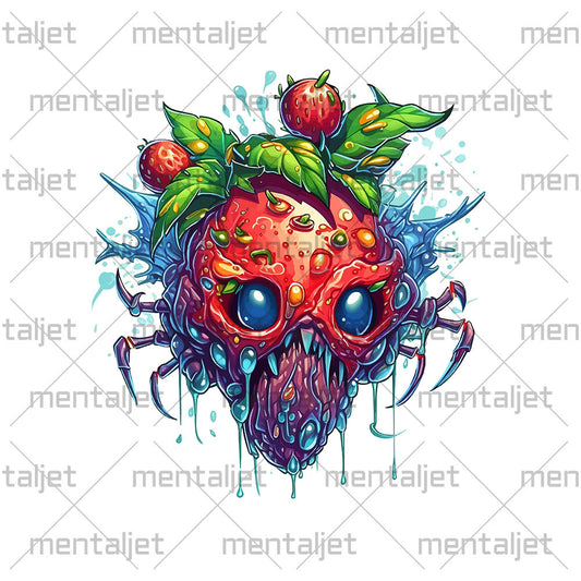 Apocalyptic Pop Art, Horror illustration PNG, Psychic strawberry monster, Zombie virus berry, Fantastic predator in surrealism, Water drops