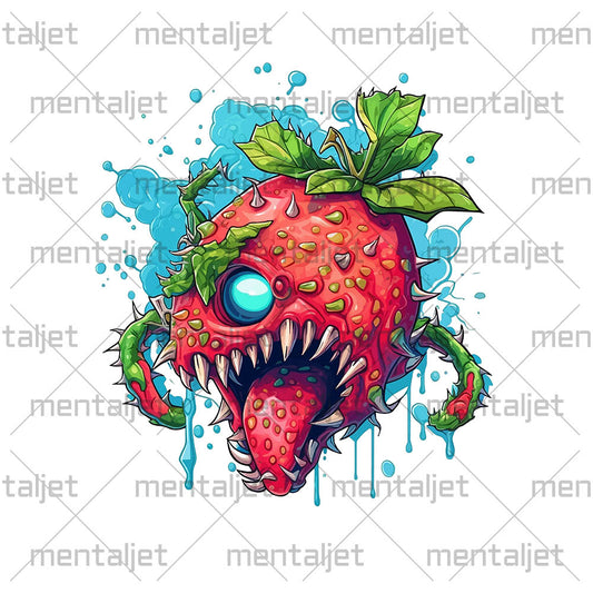 Fantastic predator in surrealism, Psychic strawberry monster, Apocalyptic Pop Art, Horror illustration PNG, Zombie virus berry, Water drops