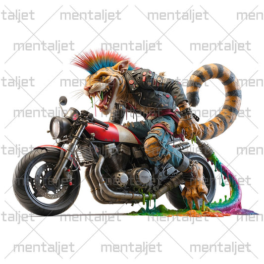 Tiger punk on motorbike, Urban jungle and animal biker, Road beast, Big cat motorcyclist, Moto racing and speed PNG