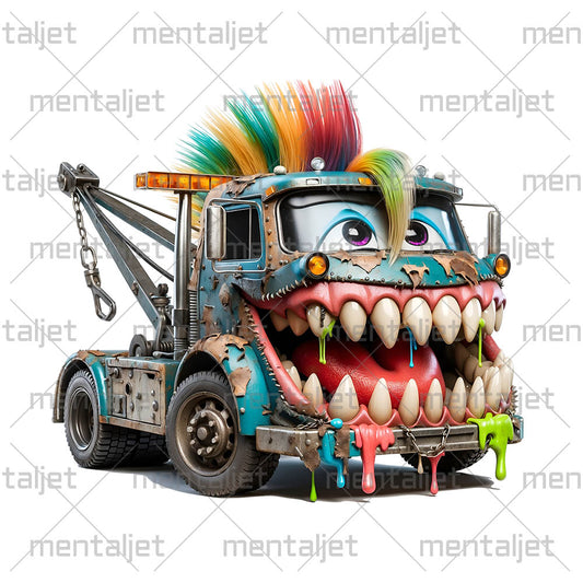 Tow truck punk, Road beast, Funny truck, Smiling monster car, Cool helper transport, Cute vehicle PNG