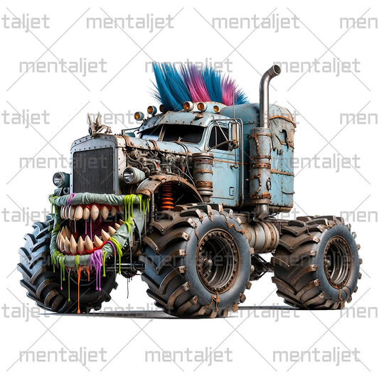 Big wheels, Semi trailer truck, Road beast punk, Smiling monster car, Cool transport, Cute vehicle PNG