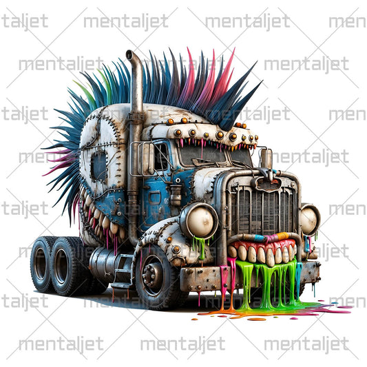 Semi trailer truck, Road beast punk, Funny truck, Smiling monster car, Cool transport, Cute vehicle PNG