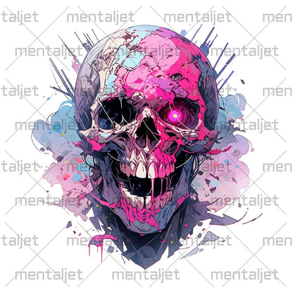 Cheerful zombie, Funny zombie illustration PNG, Smile skull with red eye, Fantastic head bones, Horror funny fantasy