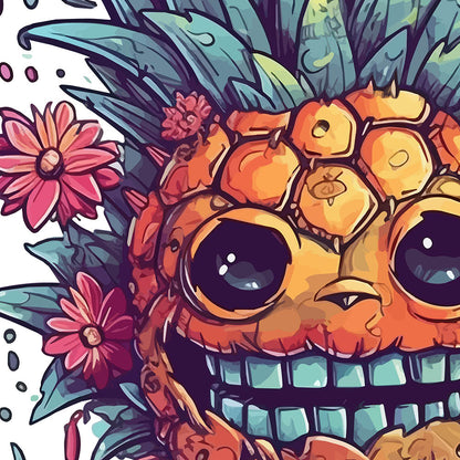 Pineapple monster smile, Cartoon horror, Fantasy funny monster, Fruits fantastic illustration, Mutant portrait - Unisex t-shirt