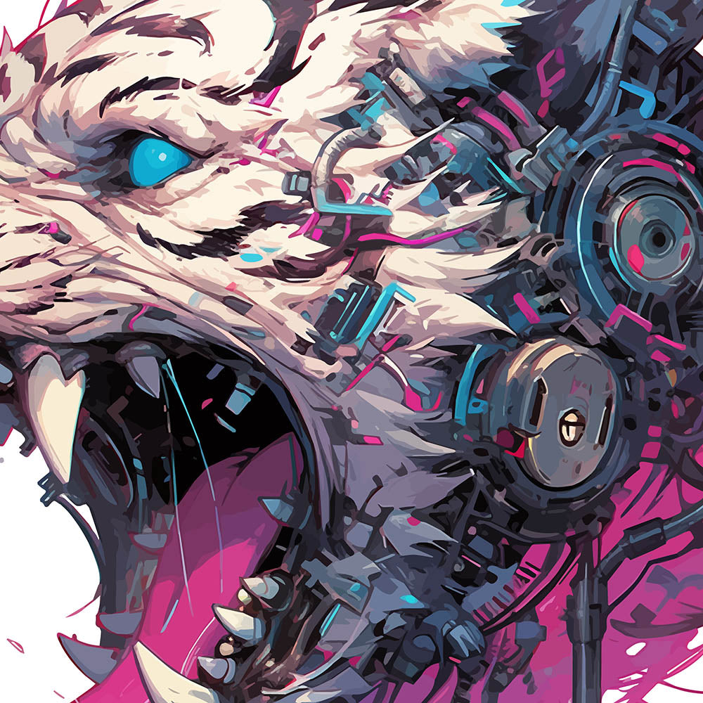 Angry big cat, Fantastic zombie cyber kitty, Blue eyes wildcat, Roar cyberpunk mutant - Unisex Hoodie