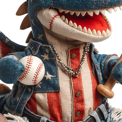 Dragon playing baseball, Patchwork reptile, Sports small dinosaur, Colors USA flag, Patriotic cartoon animal PNG