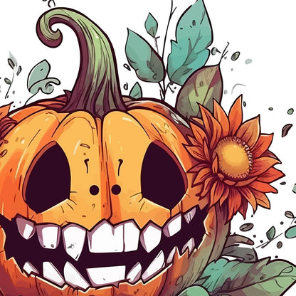 Cartoon smiling pumpkin, Halloween monster and flowers, Fantasy mystical holiday, Magic horror party - White glossy mug