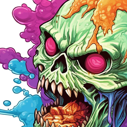 Green skull ice cream cartoon, Purple candy zombie eyes, Head bones, Pop art illustration, Crazy dripping ice cream - Unisex Hoodie