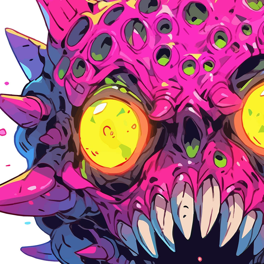 Crazy Pop Art illustration, Zombie virus, Yellow evil eyes, Horns and fangs - Unisex Hoodie