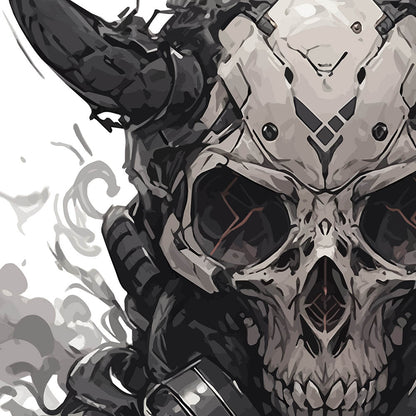 Cyberpunk illustration, Manga style skull in gas mask, Fantastic monster head bones with horns, Horror fantasy - Unisex Hoodie